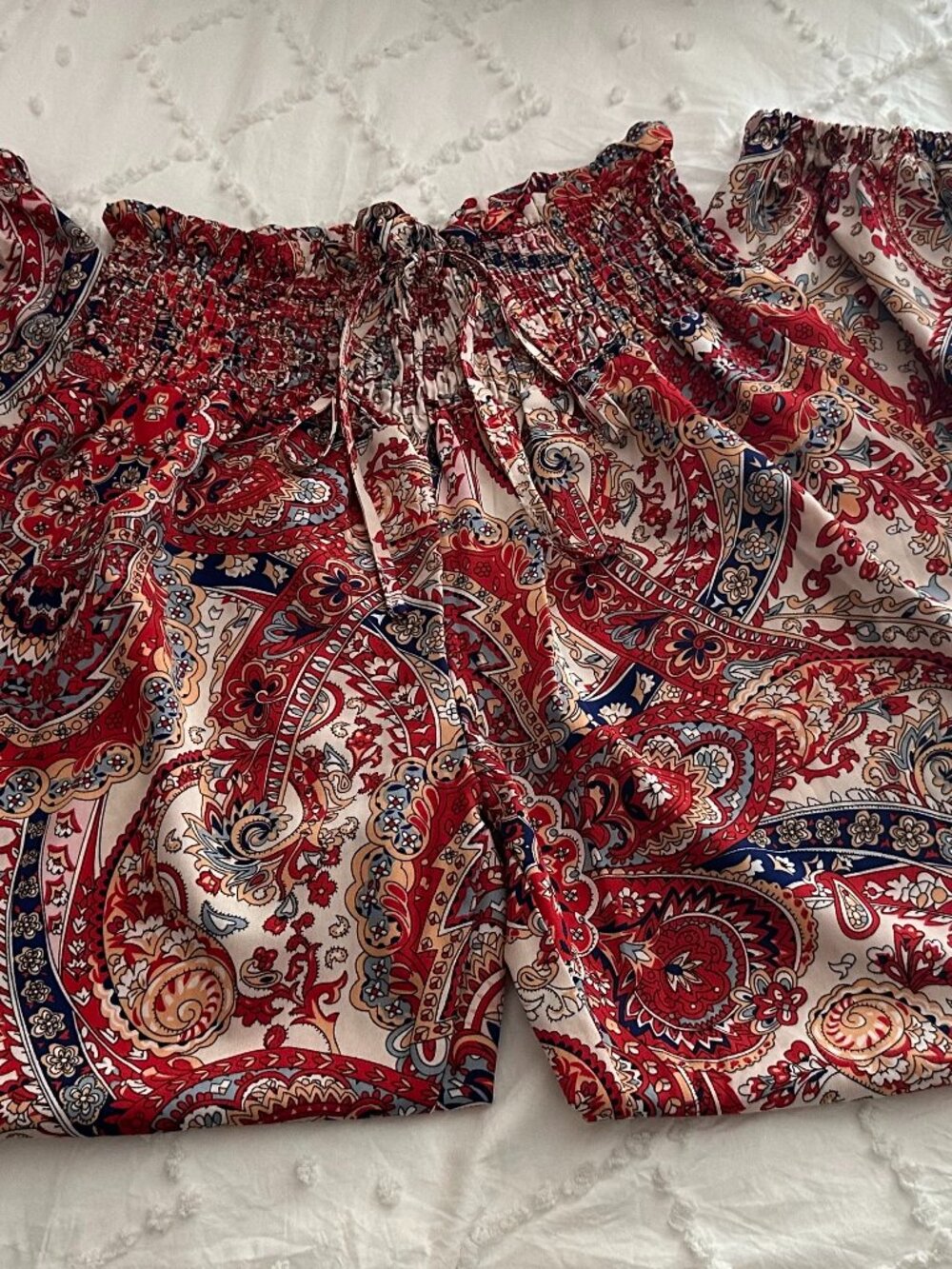 Boho Paisley Wide Leg Palazzo Pants Smocked Waist Festival Lounge Size S